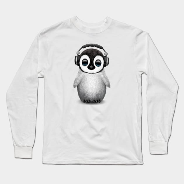 Cute Baby Penguin Dj Wearing Headphones Long Sleeve T-Shirt by jeffbartels